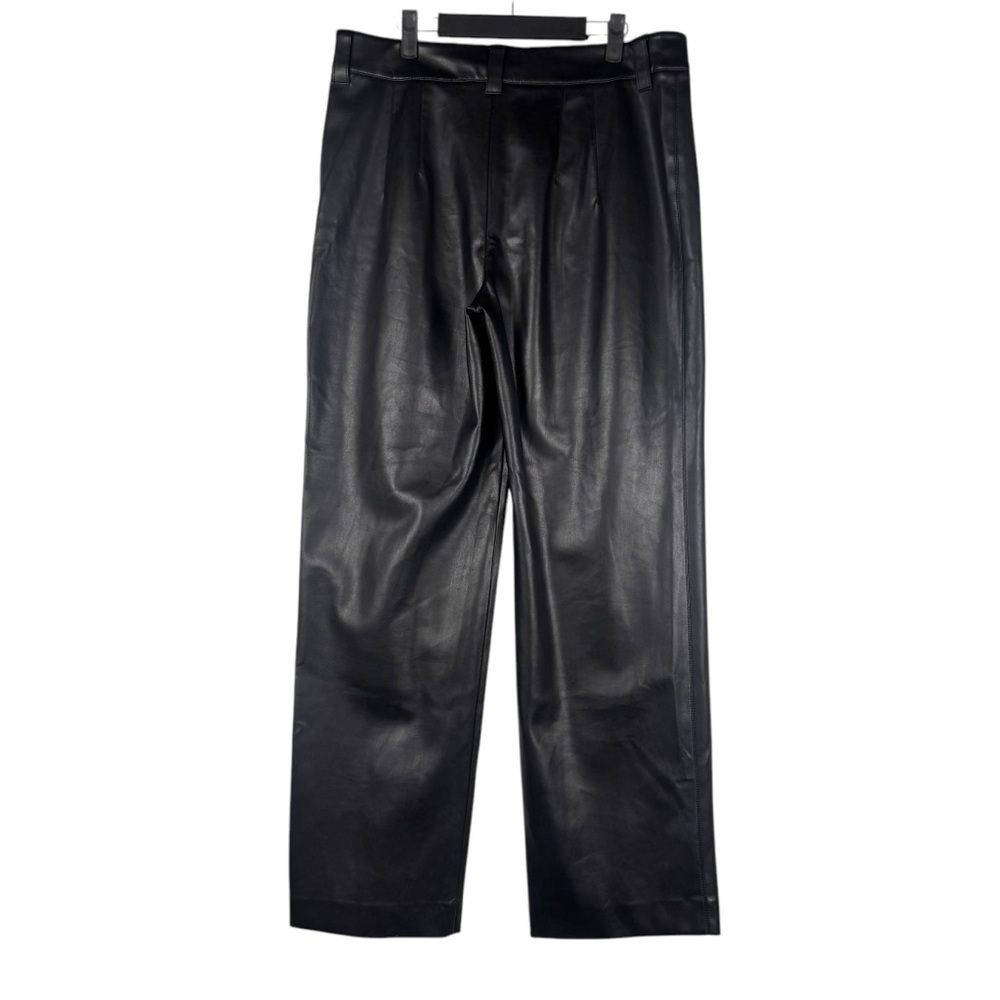 Zara High Rise Faux Leather Pants Black Size XL Straight Leg Front leg Seam - Picture 2 of 9